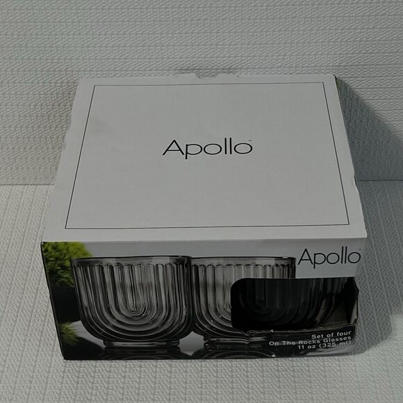 Gatsby ART DECO Set of 4 On The Rocks Smoky Gray Glasses Bar 11oz 325ml Apollo - Picture 3 of 13
